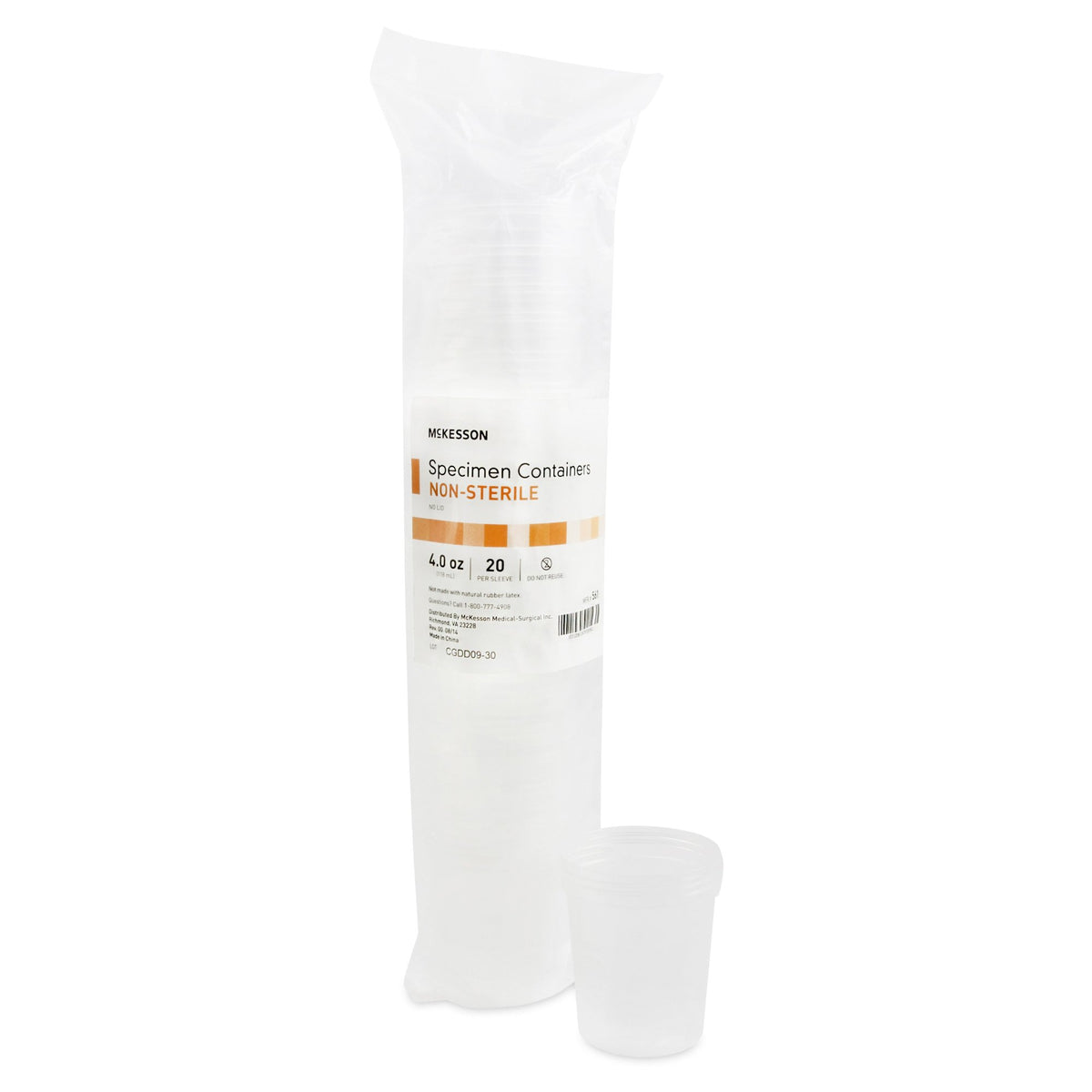 McKesson Specimen Container without Lid, 120 mL-Specimen Container McKesson 120 mL (4 oz.) Without Closure NonSterile