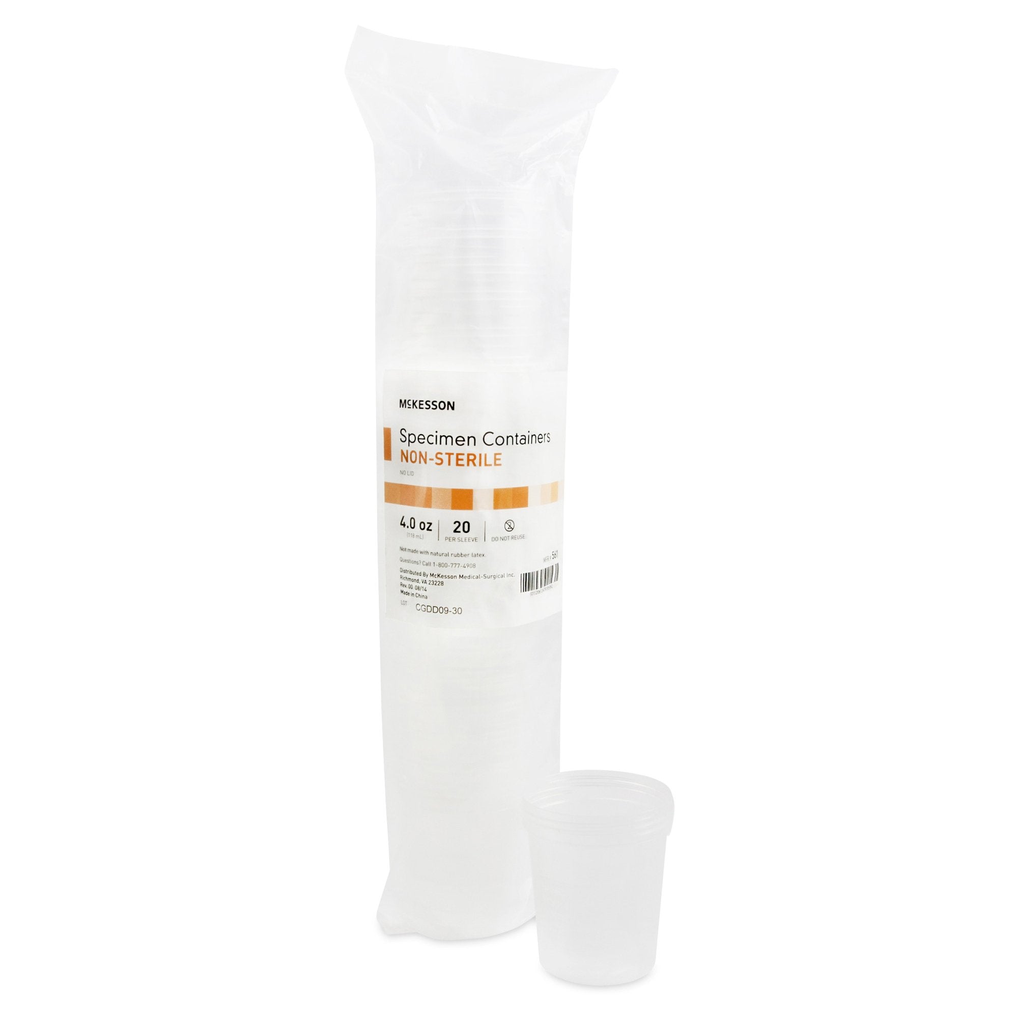 McKesson Specimen Container without Lid, 120 mL-Specimen Container McKesson 120 mL (4 oz.) Without Closure NonSterile