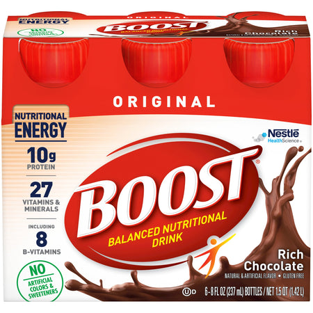 Boost Original Chocolate Balanced Nutritional Drink, 8-ounce bottle-Oral Supplement Boost Original Rich Chocolate Flavor Liquid 8 oz. Bottle