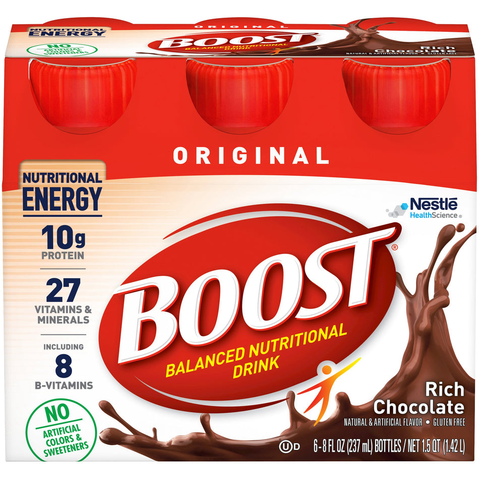Boost Original Chocolate Balanced Nutritional Drink, 8-ounce bottle-Oral Supplement Boost Original Rich Chocolate Flavor Liquid 8 oz. Bottle