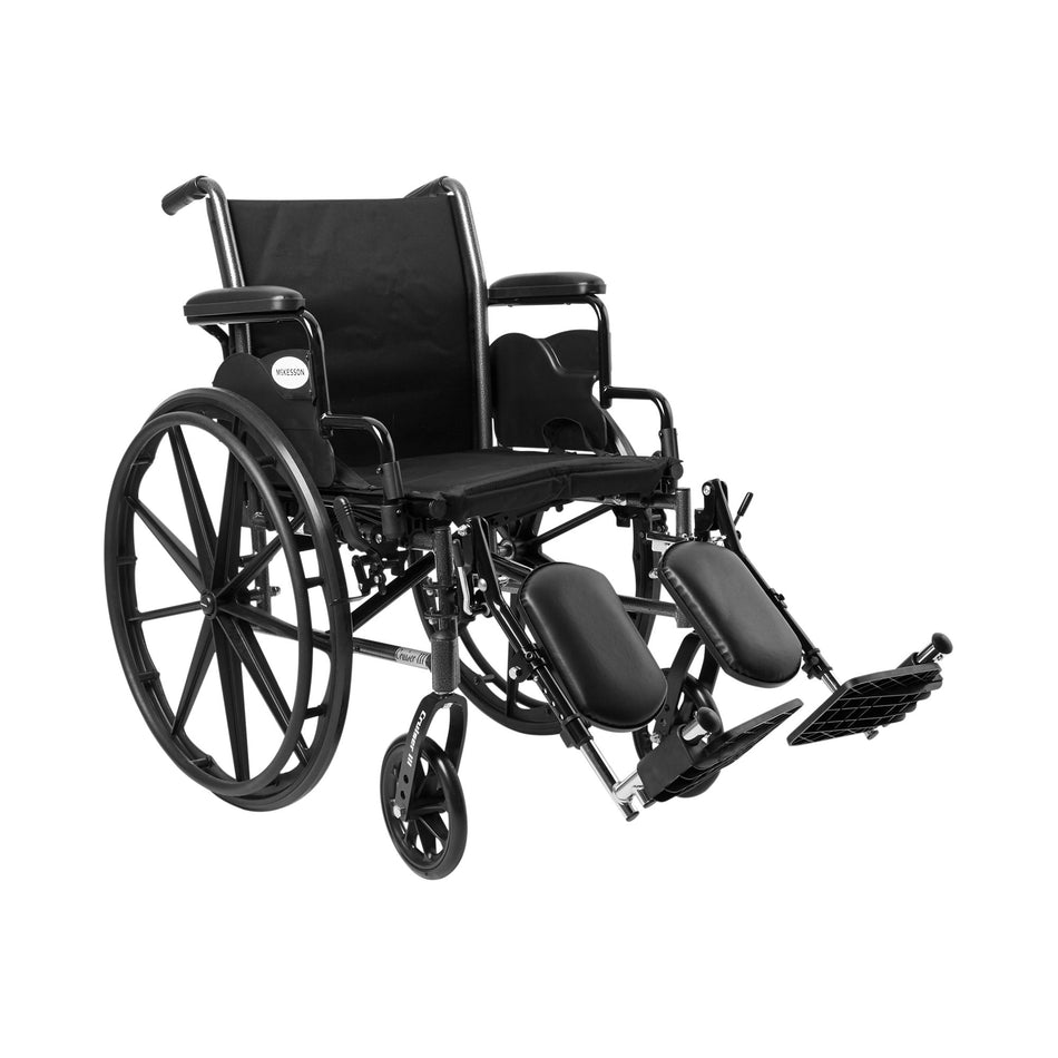 McKesson Lightweight Wheelchair, 18 Inch Seat Width-Lightweight Wheelchair McKesson Dual Axle Desk Length Arm Swing-Away Elevating Legrest Black Upholstery 18 Inch Seat Width Adult 300 lbs. Weight Capacity