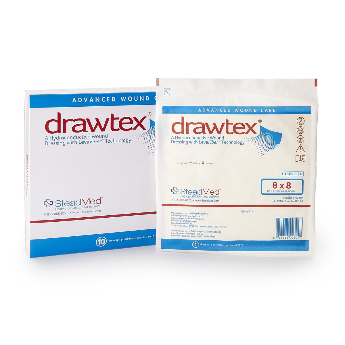 Drawtex Nonadherent Dressing, 8 x 8 Inch-Hydroconductive Wound Dressing Drawtex 8 X 8 Inch Square