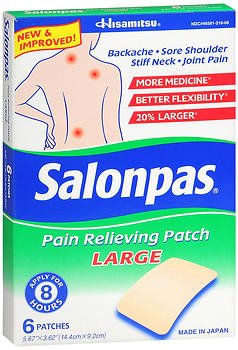 Salonpas Topical Pain Relief Camphor and Menthol Patches-Topical Pain Relief Salonpas 3.1% - 6% - 10% Strength Camphor / Menthol / Methyl Salicylate Patch 6 per Box