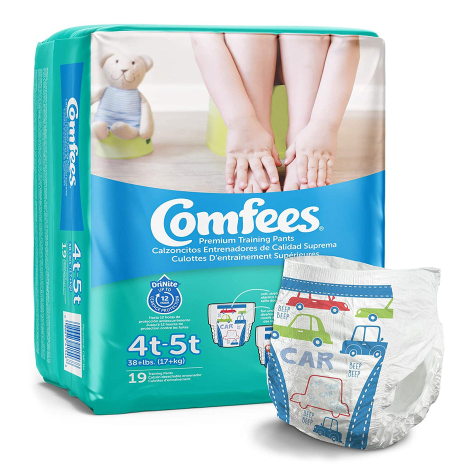 Comfees Training Pants, 12-Hour Protection, Male Toddler, 4T-5T, Over 38 Lbs-Male Toddler Training Pants Comfees Pull On with Tear Away Seams Size 4T to 5T Disposable Moderate Absorbency