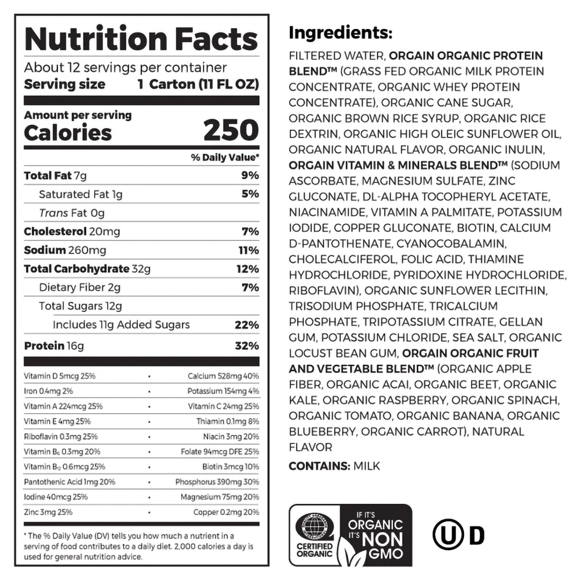 Orgain Organic Nutrition Vanilla Nutritional Shake, 11-ounce carton-Oral Supplement Orgain Organic Nutritional Shake Sweet Vanilla Bean Flavor Liquid 11 oz. Carton