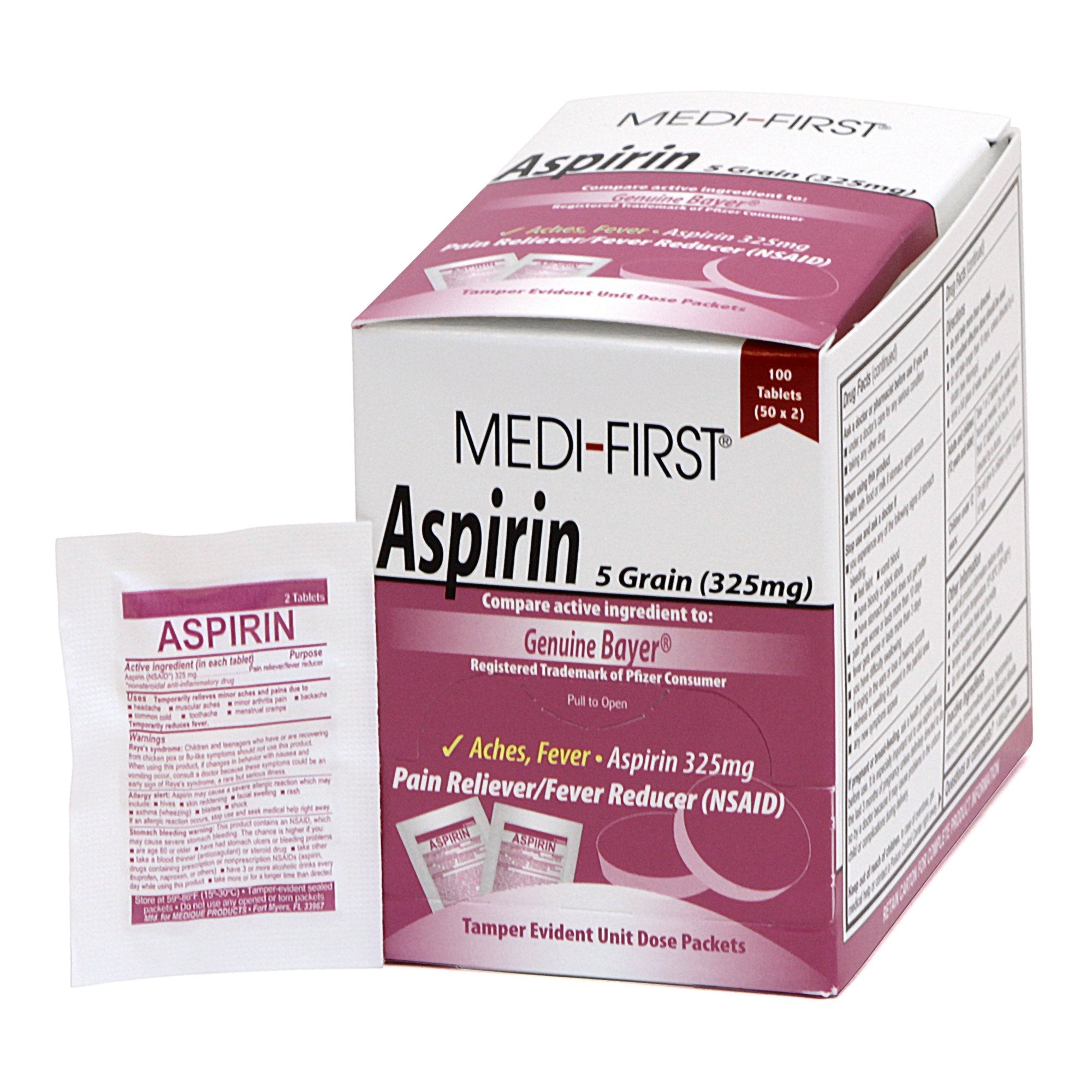 Medi-First Aspirin-Pain Relief Medi-First 325 mg Strength Aspirin Unit Dose Tablet 100 per Box