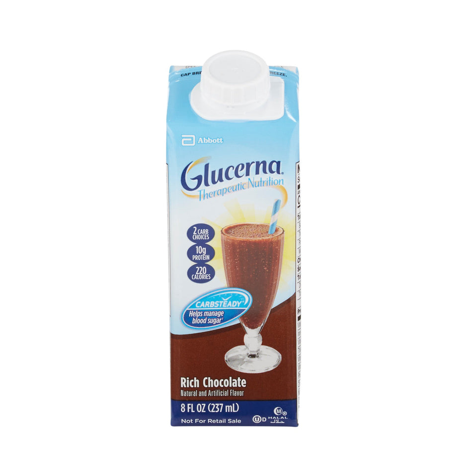 Glucerna Chocolate Therapeutic Nutrition Shake, 8-ounce carton-Oral Supplement Glucerna Therapeutic Nutrition Shake Rich Chocolate Flavor Liquid 8 oz. Carton
