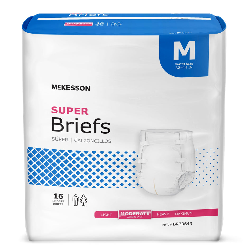 McKesson Super Moderate Absorbency Incontinence Briefs, Medium-Unisex Adult Incontinence Brief McKesson Medium Disposable Moderate Absorbency
