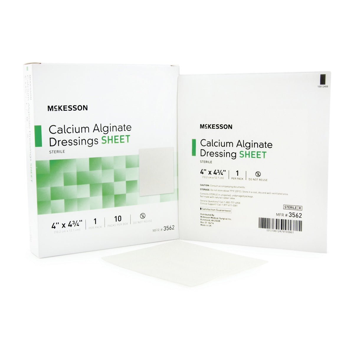 McKesson Calcium Alginate Dressing, 4 x 4 inch-Alginate Dressing McKesson 4 X 4-3/4 Inch Rectangle