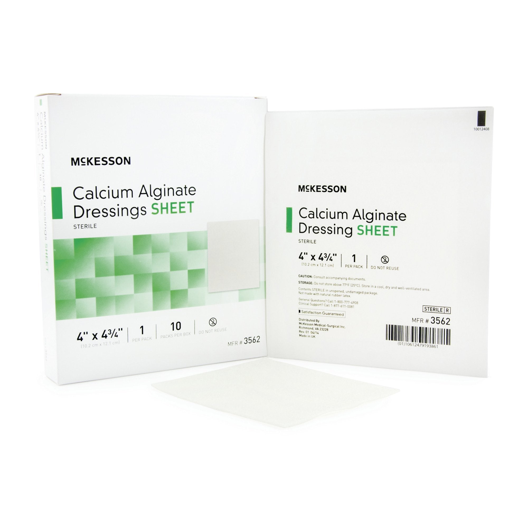McKesson Calcium Alginate Dressing, 4 x 4 inch-Alginate Dressing McKesson 4 X 4-3/4 Inch Rectangle