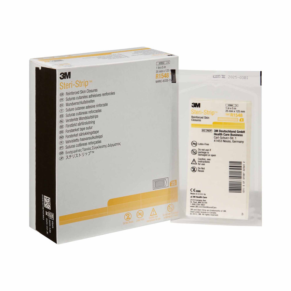 3M Steri-Strip Skin Closure Strip, 1 x 5 in.-Skin Closure Strip Steri-Strip 1 X 5 Inch Nonwoven Material Reinforced Strip White