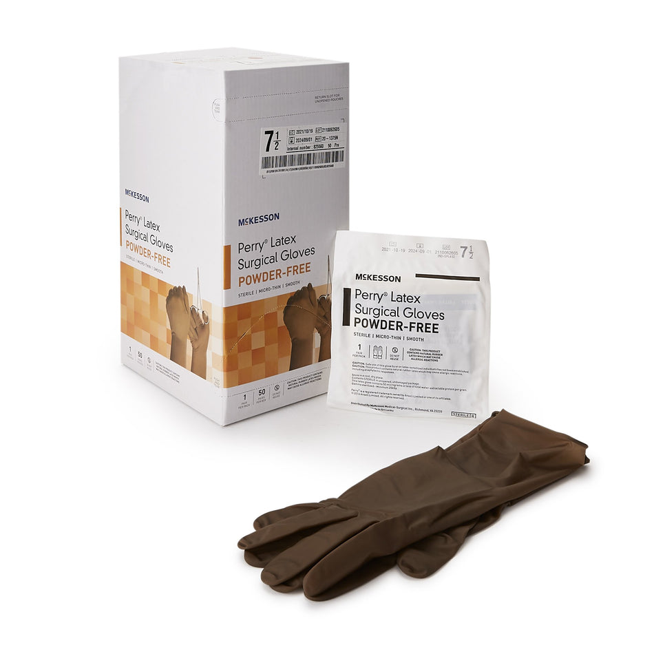 McKesson Perry Latex Surgical Glove, Size 7.5, Brown-Surgical Glove McKesson Perry Size 7.5 Sterile Latex Standard Cuff Length Smooth Brown Not Chemo Approved