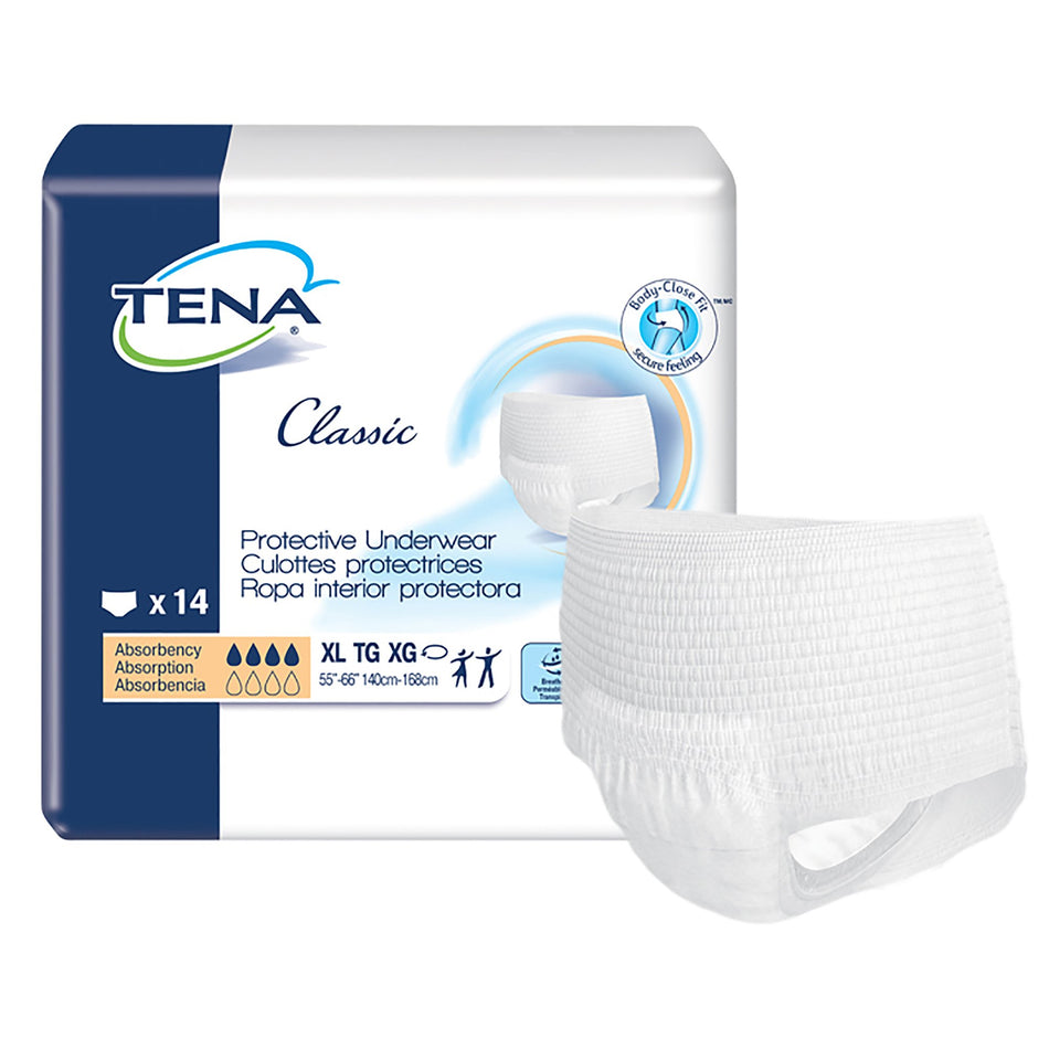 Tena Classic Absorbent Underwear, Extra Large-Unisex Adult Absorbent Underwear TENA Classic Pull On with Tear Away Seams X-Large Disposable Moderate Absorbency