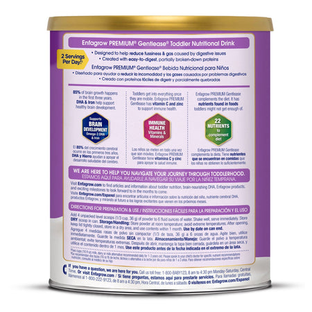 Enfagrow Premium Gentlease Toddler Nutritional Drink, 29.1-ounce can-Pediatric Oral Supplement EnfagrowPremium Gentlease Toddler Unflavored 29.1 oz. Can Powder Calories