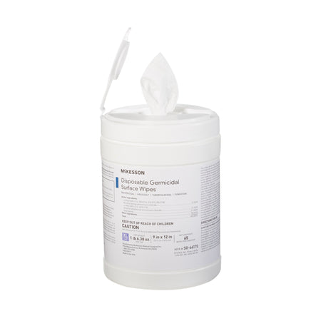 McKesson Germicidal Extra Large Surface Disinfectant Wipes, Canister, 65 ct.-McKesson Surface Disinfectant Premoistened Manual Pull Wipe 65 Count Canister Alcohol Scent NonSterile