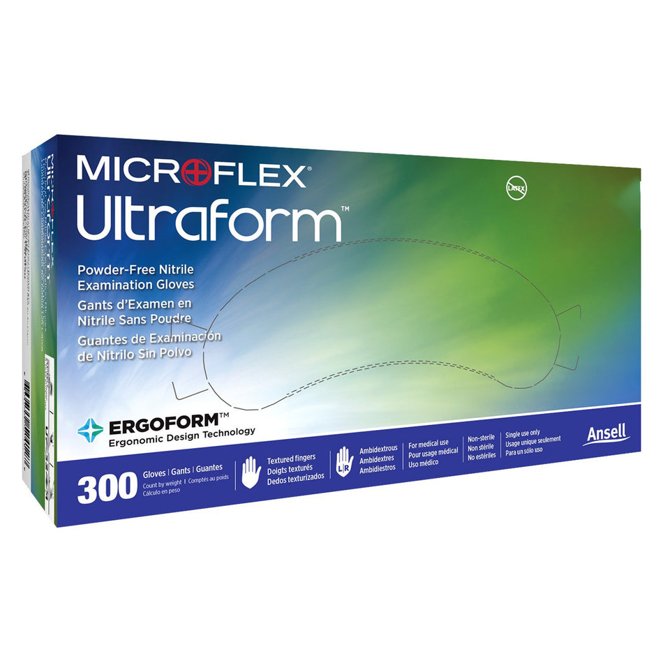 Microflex Ultraform Nitrile Exam Glove, Large, Blue-Exam Glove Ultraform Large NonSterile Nitrile Standard Cuff Length Textured Fingertips Blue Not Rated