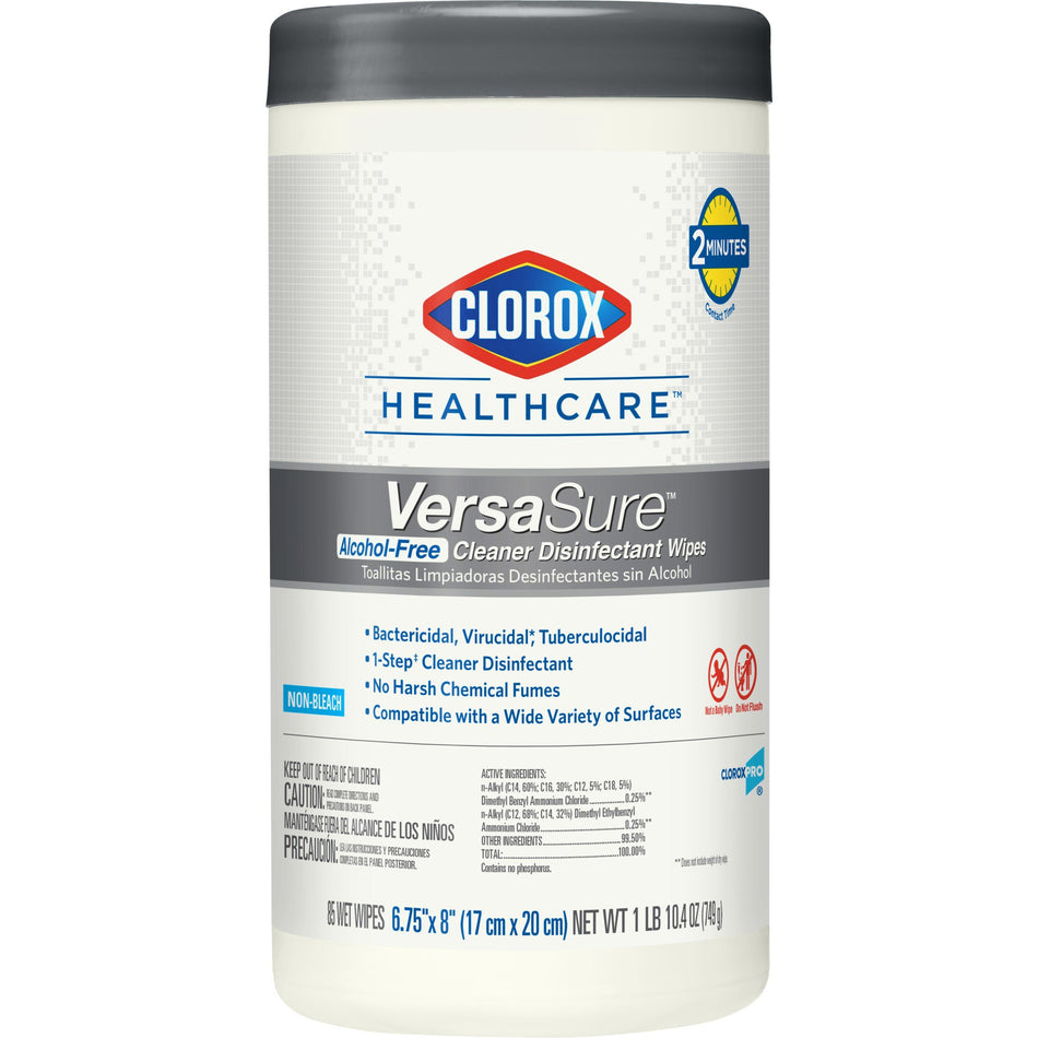 Clorox Healthcare VersaSure Cleaner Disinfectant Wipes, Canister-Clorox Healthcare VersaSure Surface Disinfectant Cleaner Premoistened Quaternary Based Manual Pull Wipe 85 Count Canister Scented NonSterile