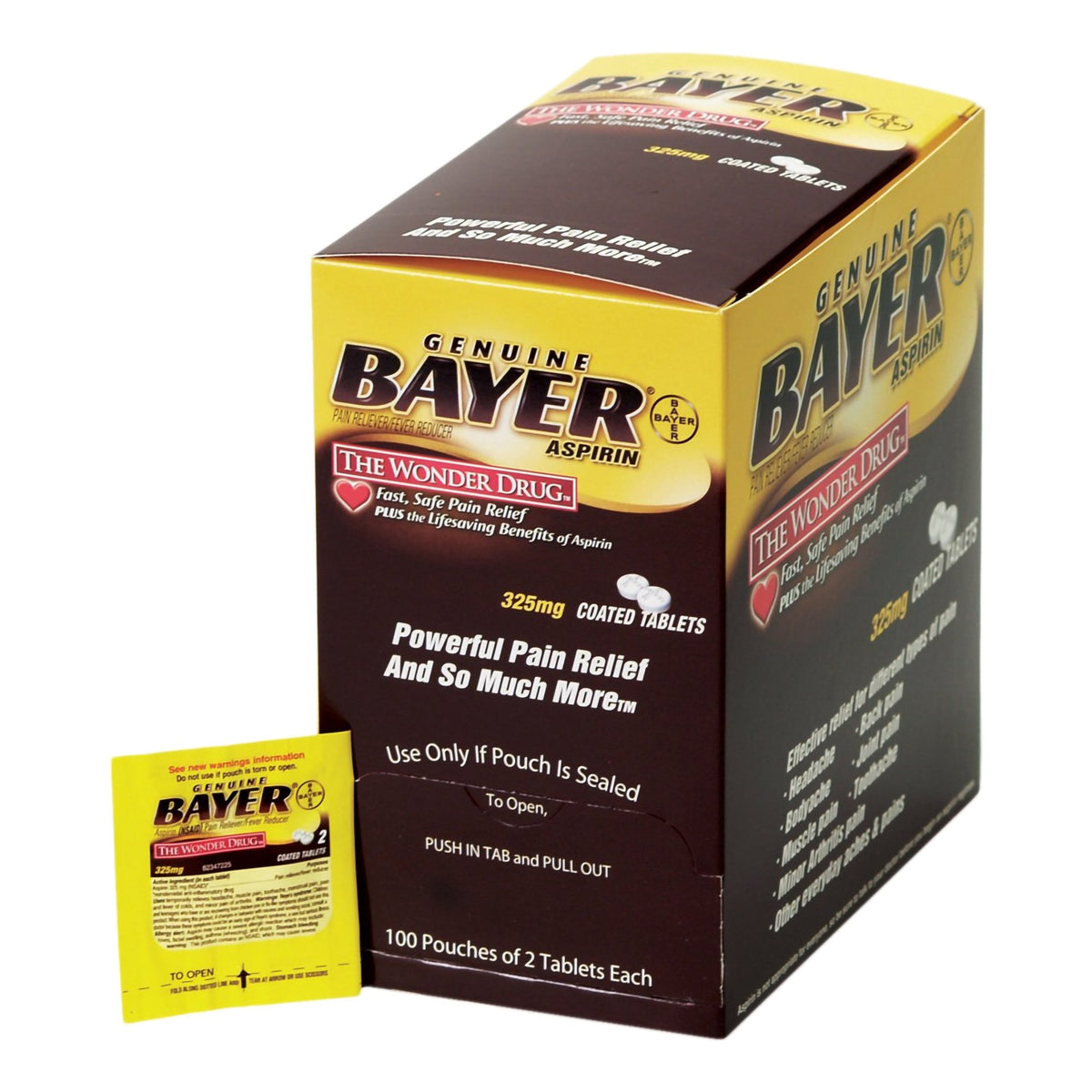 Bayer Aspirin Pain Relief-Pain Relief Bayer 325 mg Strength Aspirin Tablet 100 per Box