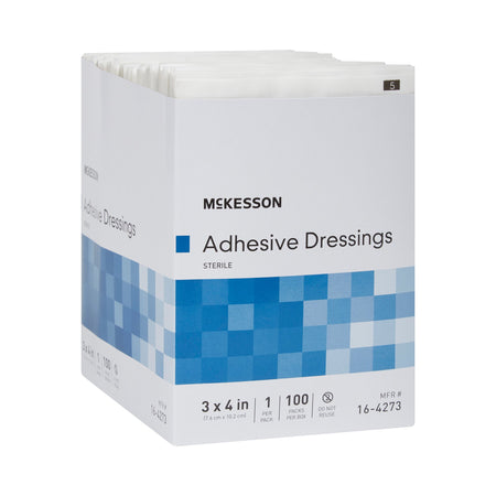 McKesson White Adhesive Dressing, 3 x 4 Inch-Island Dressing McKesson 3 X 4 Inch Rectangle Sterile