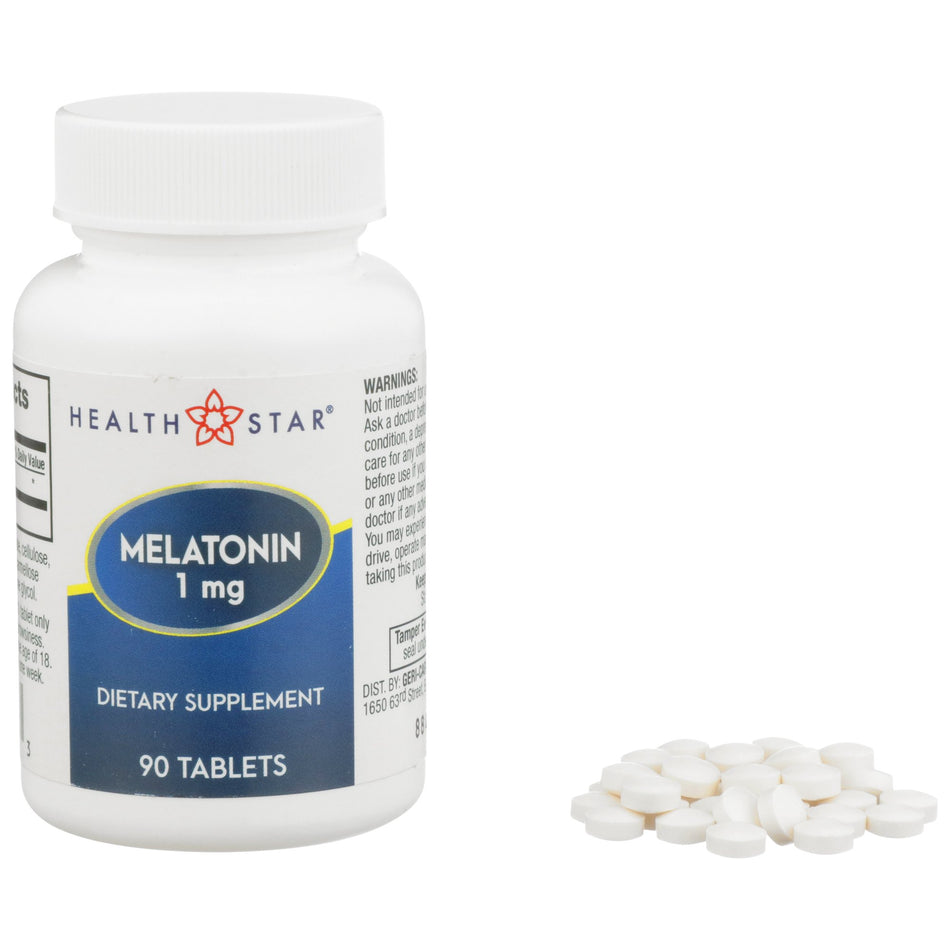 Health*Star Melatonin Natural Sleep Aid-Natural Sleep Aid McKesson Brand 90 per Bottle Tablet 1 mg Strength