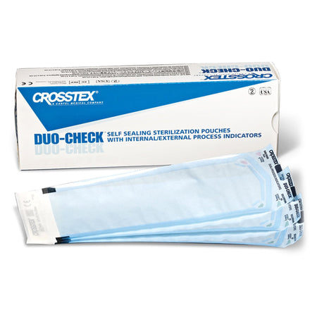 Duo-Check Sterilization Pouch, 8 x 16 Inch-Sterilization Pouch Duo-Check Ethylene Oxide (EO) Gas / Steam 8 X 16 Inch Transparent / Blue Self Seal Paper / Film