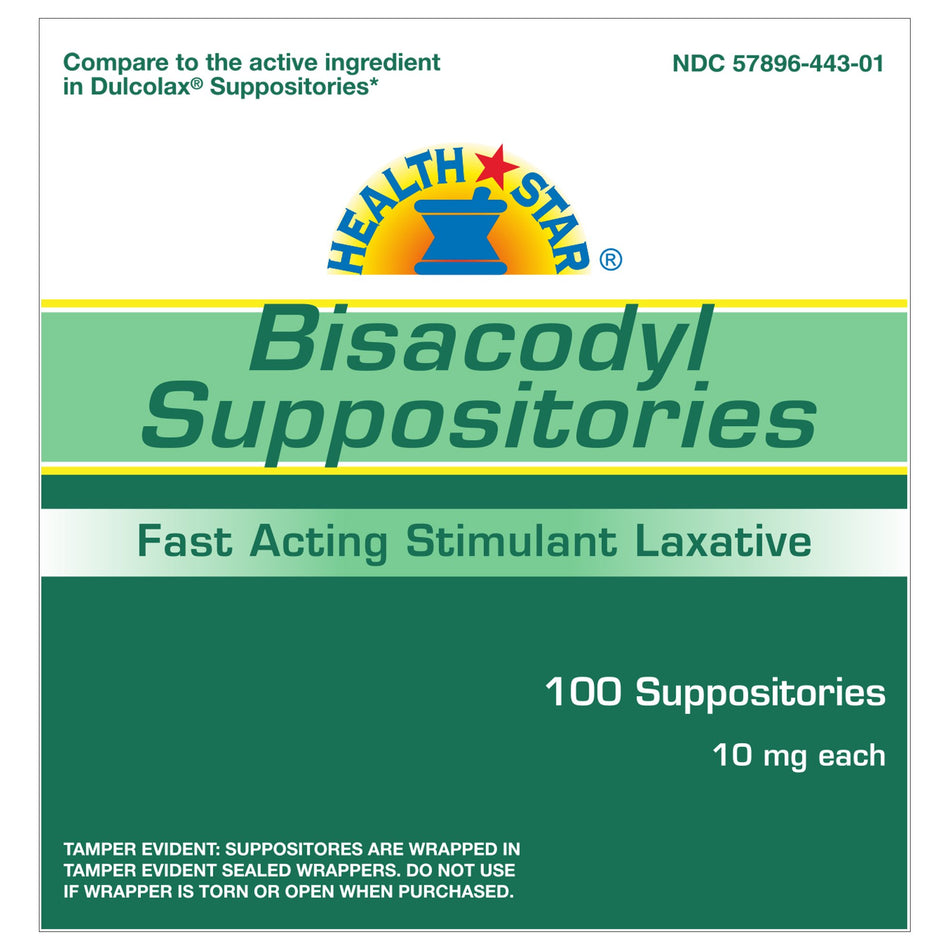 Health*Star Bisacodyl Laxative Suppository-Laxative Health Star Suppository 100 per Box 10 mg Strength Bisacodyl USP