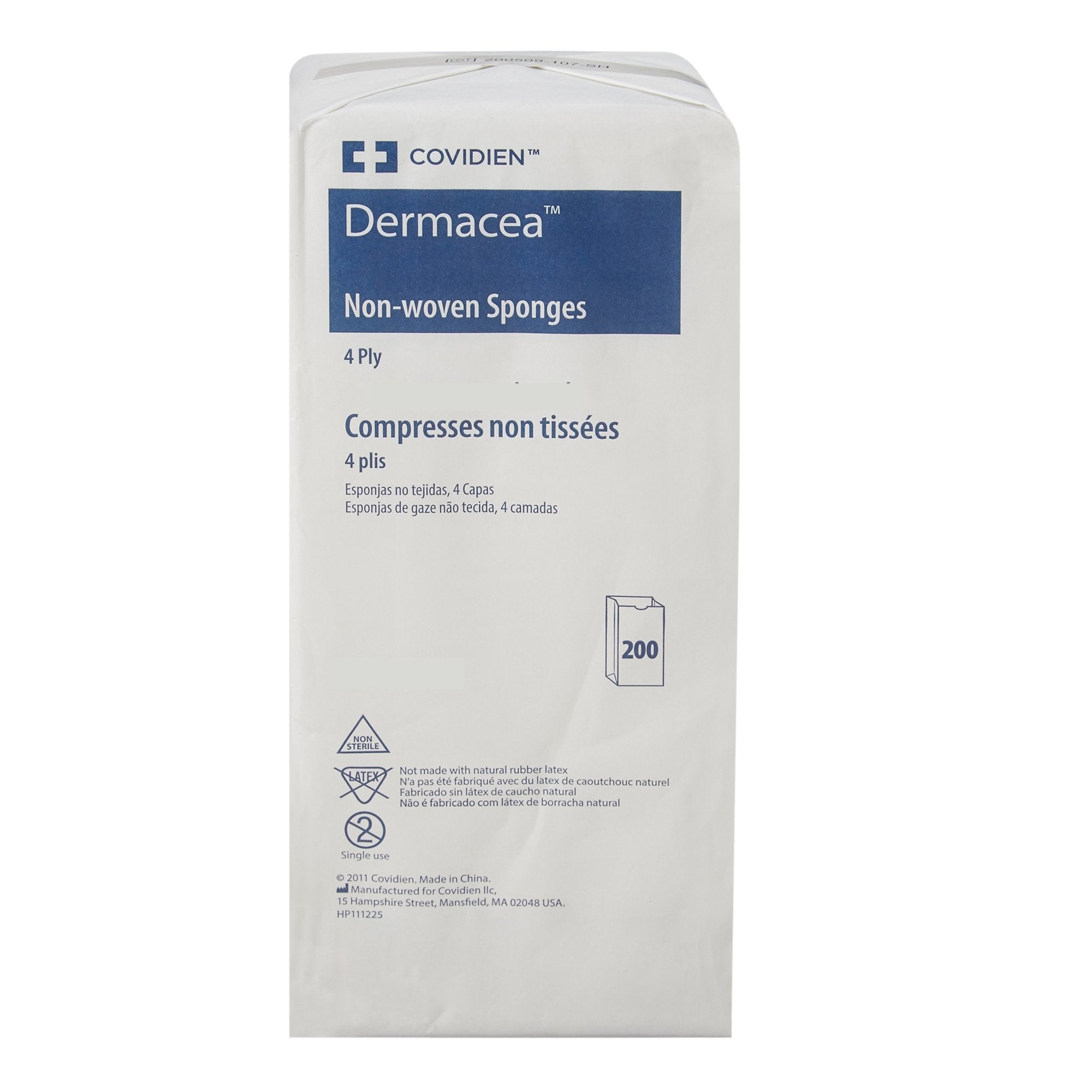 Dermacea Nonwoven Sponge, 3 x 3 Inch, 4-Ply-Nonwoven Sponge Dermacea 3 X 3 Inch 4-Ply NonSterile 200 per Pack