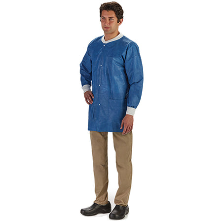 LabMates Lab Jacket, X-Large, Blue-Lab Jacket LabMates Blue X-Large Hip Length SMS Disposable