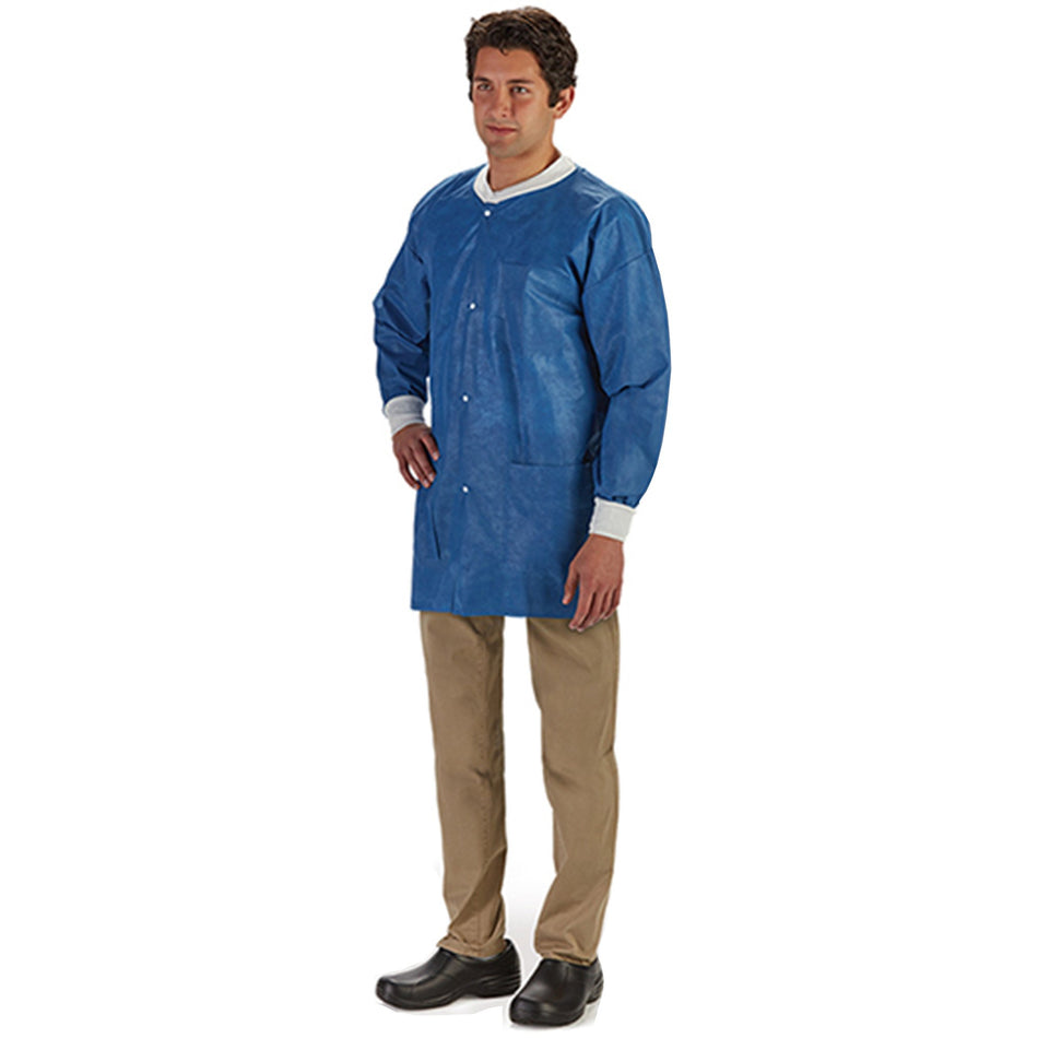 LabMates Lab Jacket, X-Large, Blue-Lab Jacket LabMates Blue X-Large Hip Length SMS Disposable