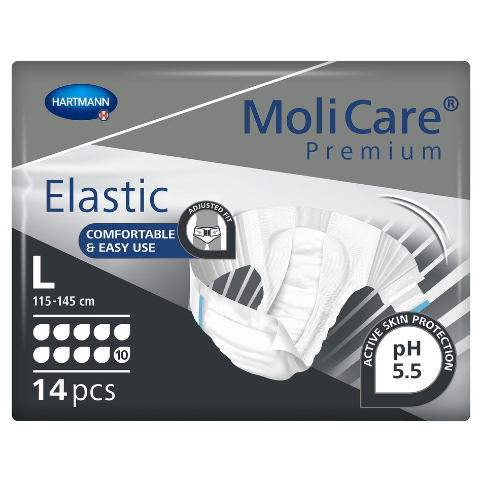 MoliCare Premium Elastic 10 Drop Absorbency Incontinence Briefs, Large-Unisex Adult Incontinence Brief MoliCare Premium Elastic 10D Large Disposable Heavy Absorbency
