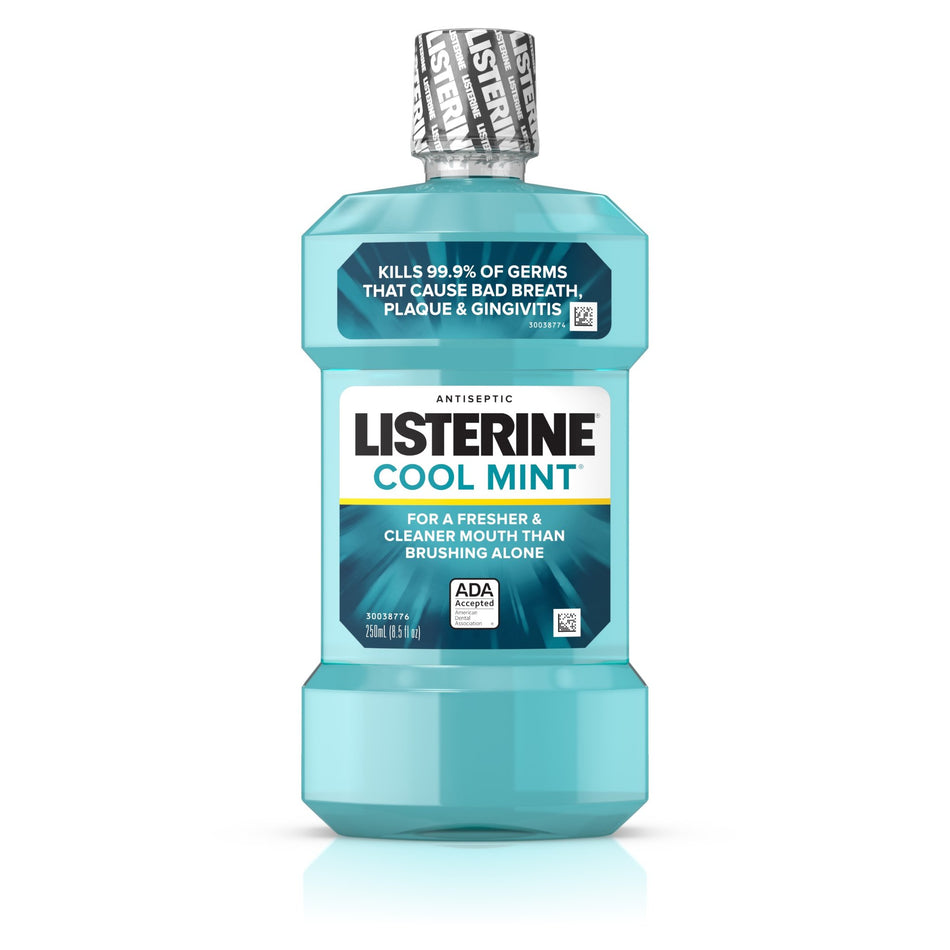 Listerine Cool Mint Antiseptic Mouthwash, 250 mL Bottle-Mouthwash Listerine 250 mL Cool Mint Flavor