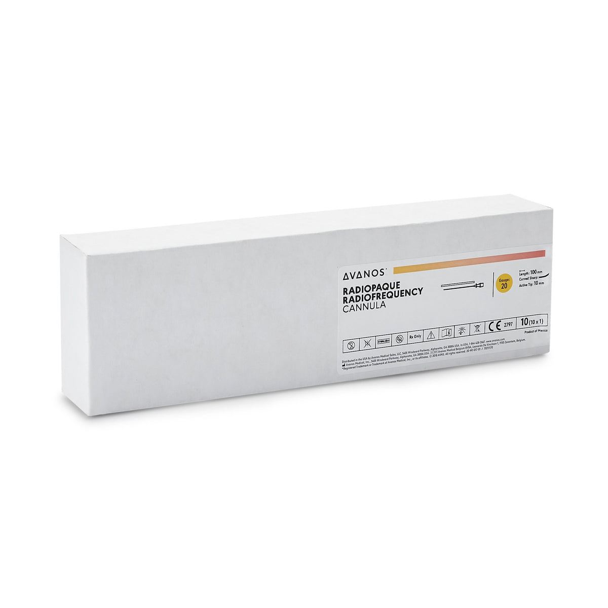 Avanos Radiofrequency Cannula, 20 Gauge, 100 mm length-"Radiofrequency Cannula Avanos 20 Gauge 100 mm Insulated Active Tip, 10 mm"