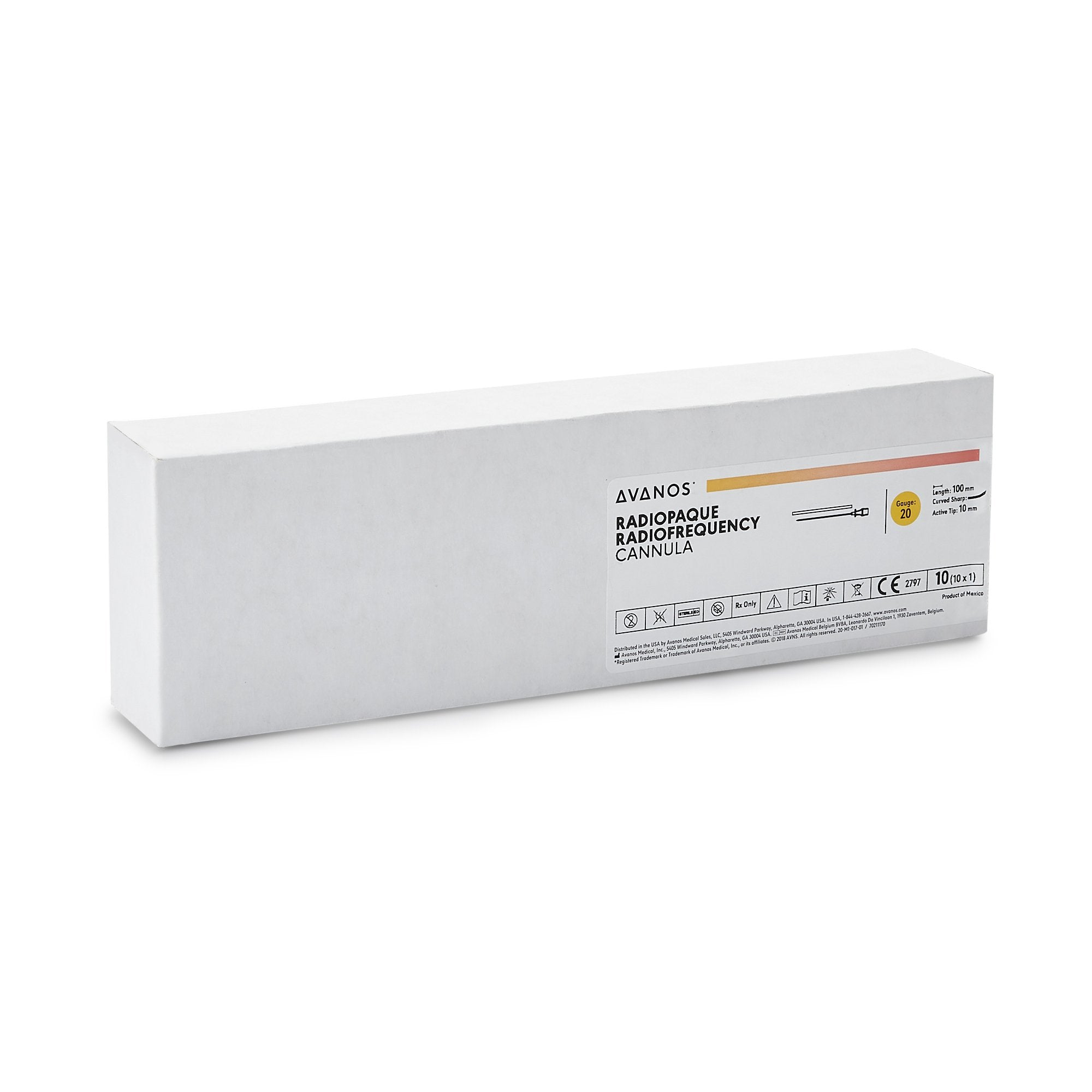 Avanos Radiofrequency Cannula, 20 Gauge, 100 mm length-"Radiofrequency Cannula Avanos 20 Gauge 100 mm Insulated Active Tip, 10 mm"