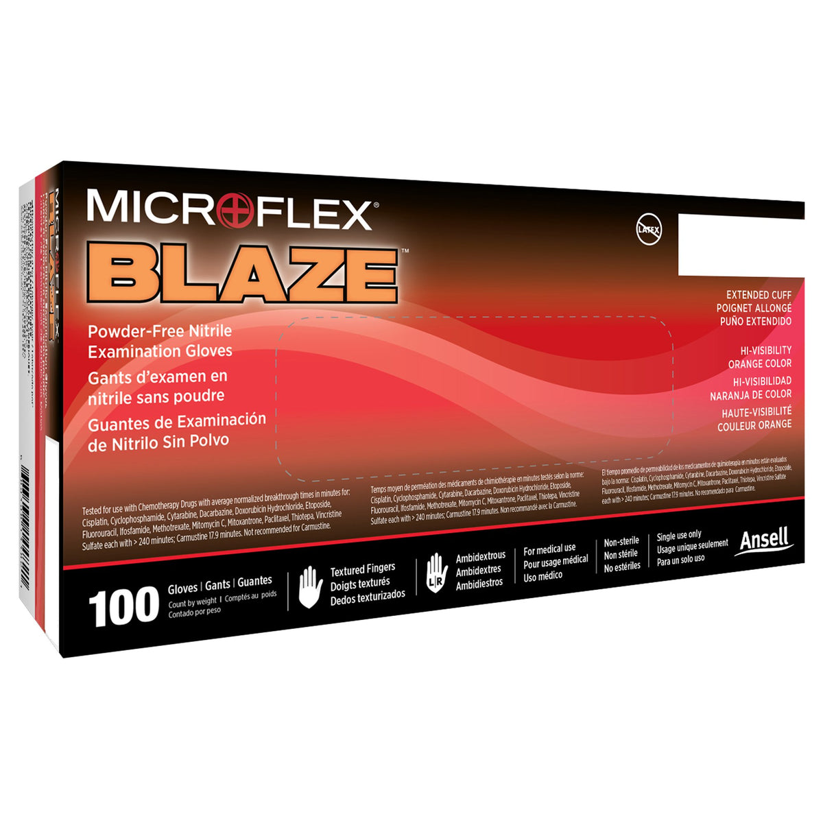 Microflex Blaze Nitrile Exam Glove, Extra Large, Orange-Exam Glove MICROFLEX Blaze X-Large NonSterile Nitrile Standard Cuff Length Textured Fingertips Orange Not Rated