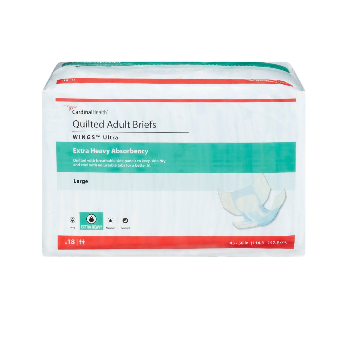 Wings Ultra Quilted Extra Heavy Absorbency Incontinence Brief, Large-Unisex Adult Incontinence Brief Wings Ultra Large Disposable Heavy Absorbency