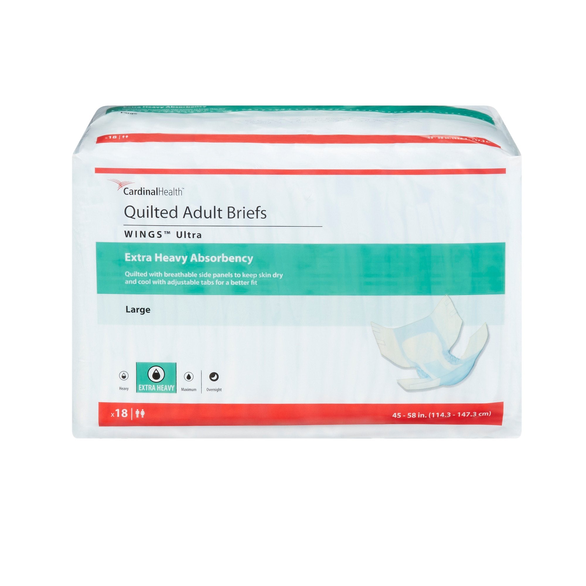 Wings Ultra Quilted Extra Heavy Absorbency Incontinence Brief, Large-Unisex Adult Incontinence Brief Wings Ultra Large Disposable Heavy Absorbency