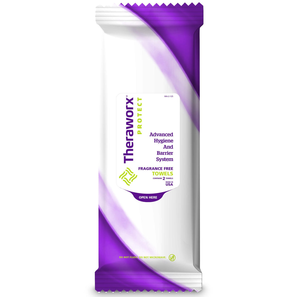 Theraworx Unscented Bath Wipe, 2 Count-Personal Hygiene Barrier Wipe Theraworx Protect Advanced Hygiene Barrier System Soft Pack Unscented 2 Count
