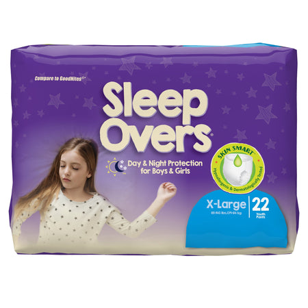 Cuties Sleep Overs Absorbent Underwear, Extra Large-Unisex Youth Absorbent Underwear Cuties Sleep Overs Pull On with Tear Away Seams X-Large Disposable Heavy Absorbency