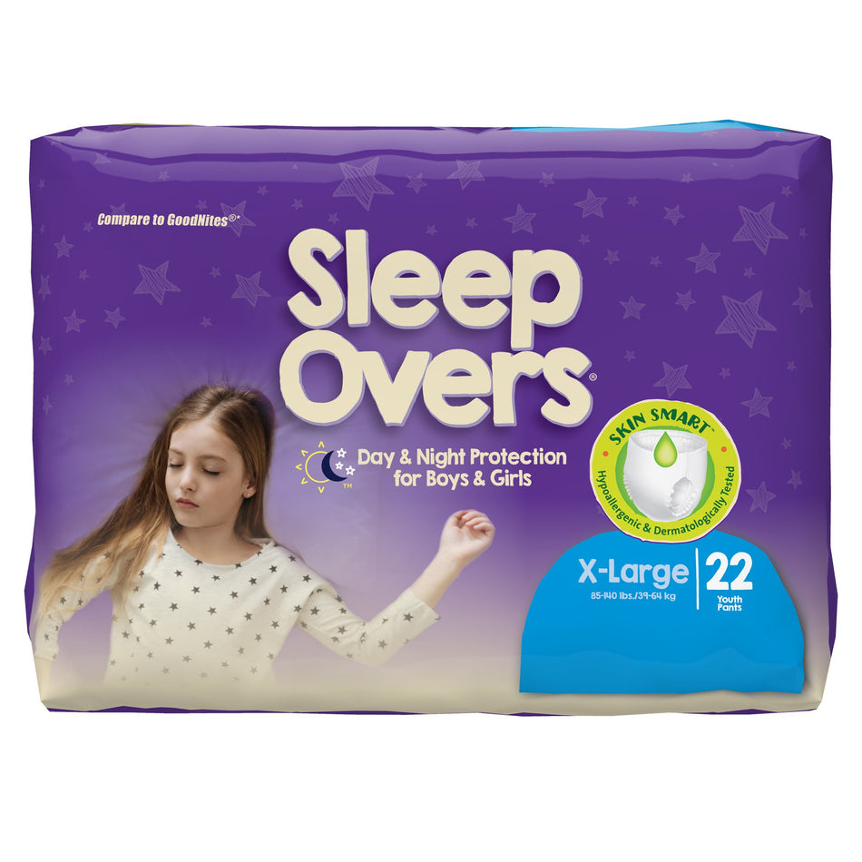 Cuties Sleep Overs Absorbent Underwear, Extra Large-Unisex Youth Absorbent Underwear Cuties Sleep Overs Pull On with Tear Away Seams X-Large Disposable Heavy Absorbency