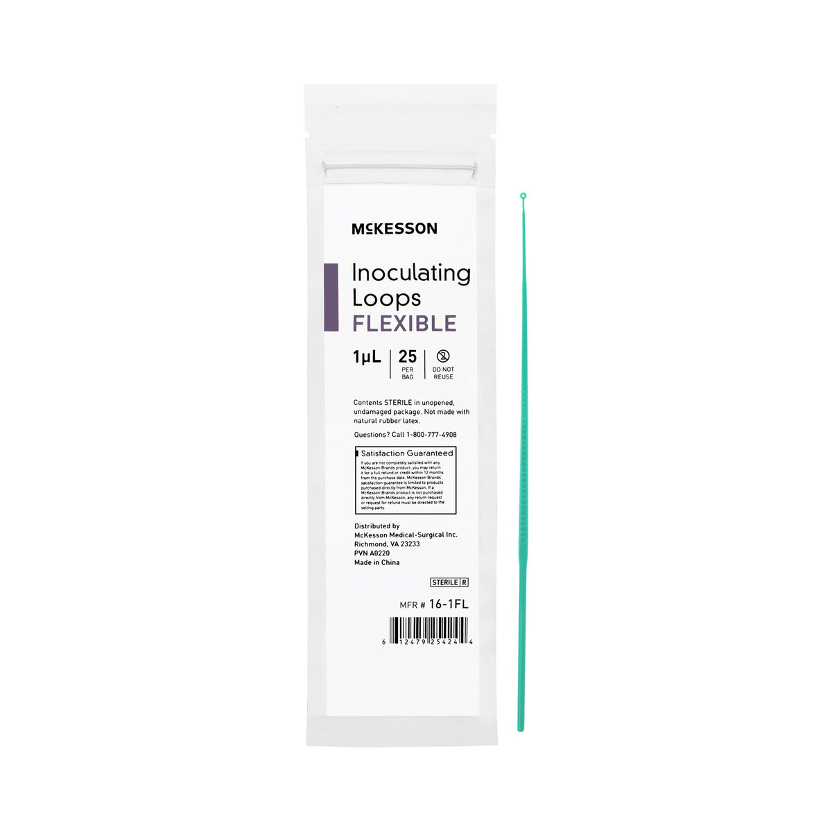 McKesson Inoculating Loop, Light Green,1 ?L, 20-Centimeter Length-Inoculating Loop McKesson 1 L High Impact Polystyrene Integrated Handle Sterile