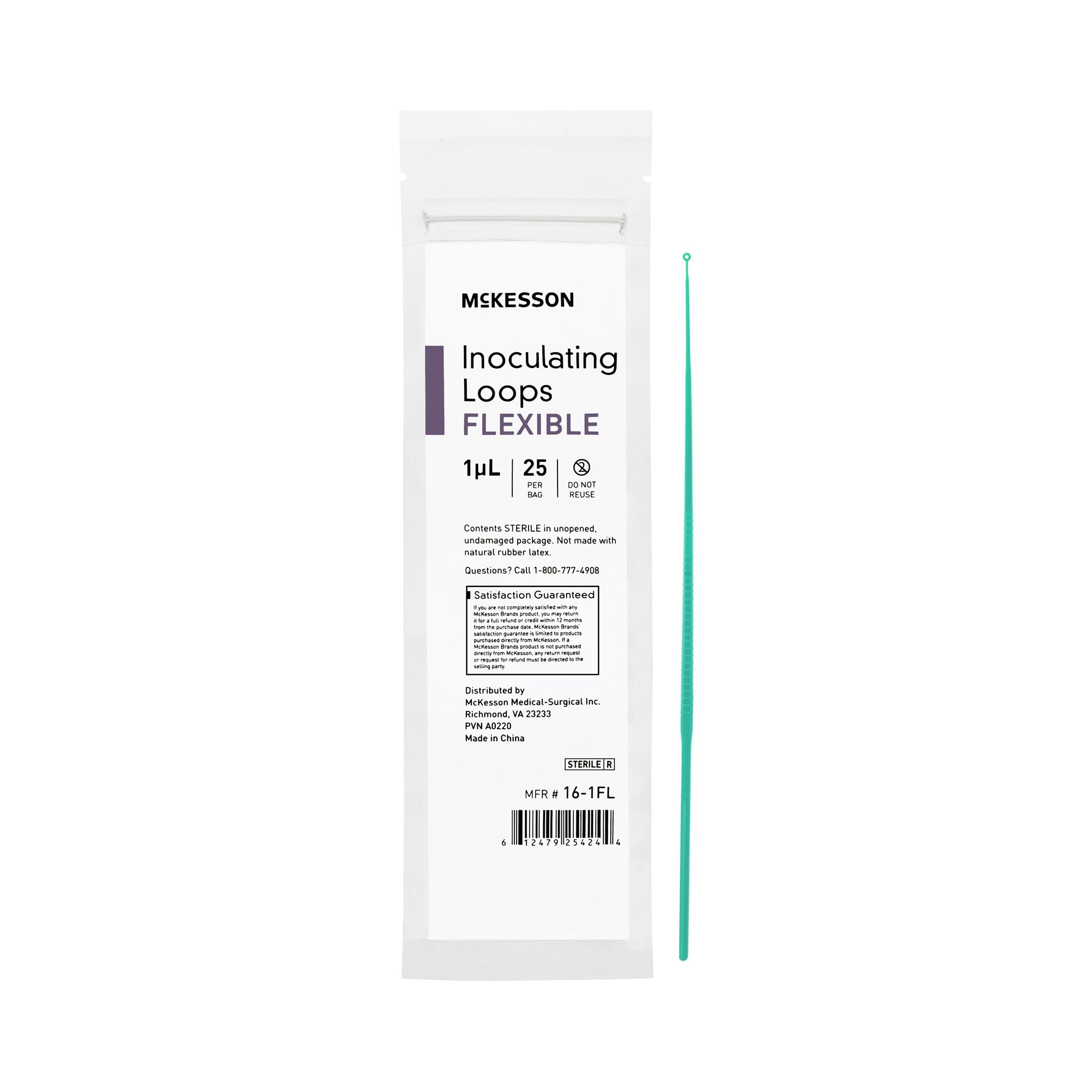 McKesson Inoculating Loop, Light Green,1 ?L, 20-Centimeter Length-Inoculating Loop McKesson 1 L High Impact Polystyrene Integrated Handle Sterile