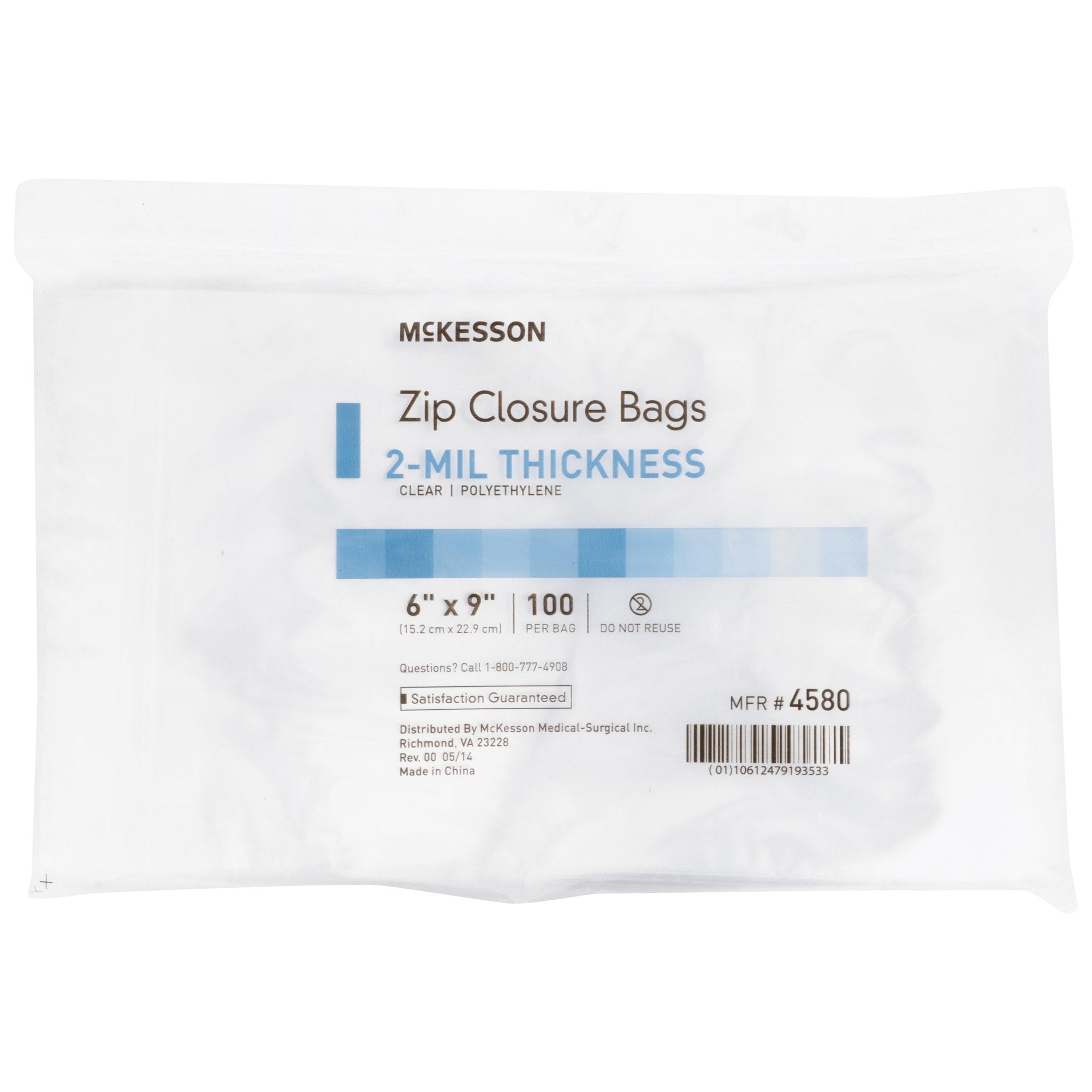 McKesson Zip Closure Bag, 6 x 9 Inches-Reclosable Bag McKesson 6 X 9 Inch Polyethylene Clear Zipper Closure