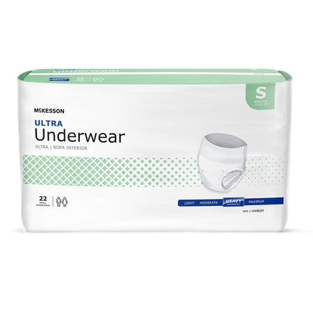 McKesson Ultra Heavy Absorbent Underwear, Small-Unisex Adult Absorbent Underwear McKesson Ultra Pull On with Tear Away Seams Small Disposable Heavy Absorbency