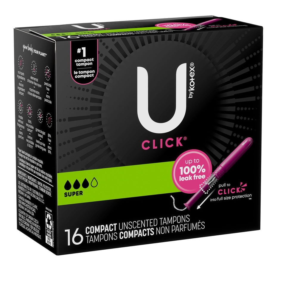U By Kotex Click Compact Tampon-Tampon U by Kotex Click Super Absorbency Plastic Applicator Individually Wrapped