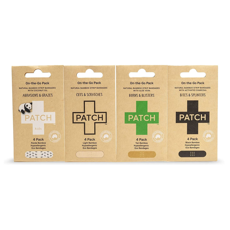 Patch� On The Go Sample Pack Adhesive Strip, 3/4 x 3 Inch-Adhesive Strip Patch� On The Go Sample Pack 3/4 X 3 Inch Bamboo / Activated Charcoal / Coconut Oil / Aloe Vera Rectangle Tan Sterile