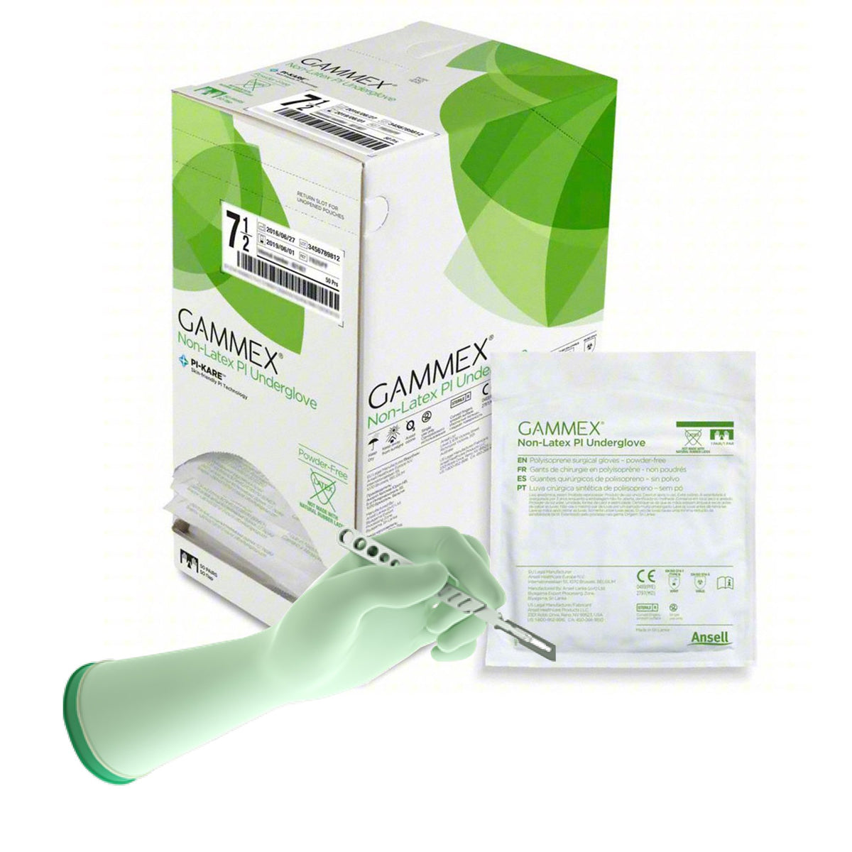 Gammex Non-Latex PI Polyisoprene Surgical Underglove, Size 7.5, Green-Surgical Underglove GAMMEX Non-Latex PI Underglove Size 7.5 Sterile Polyisoprene Standard Cuff Length Micro-Textured Green Chemo Tested