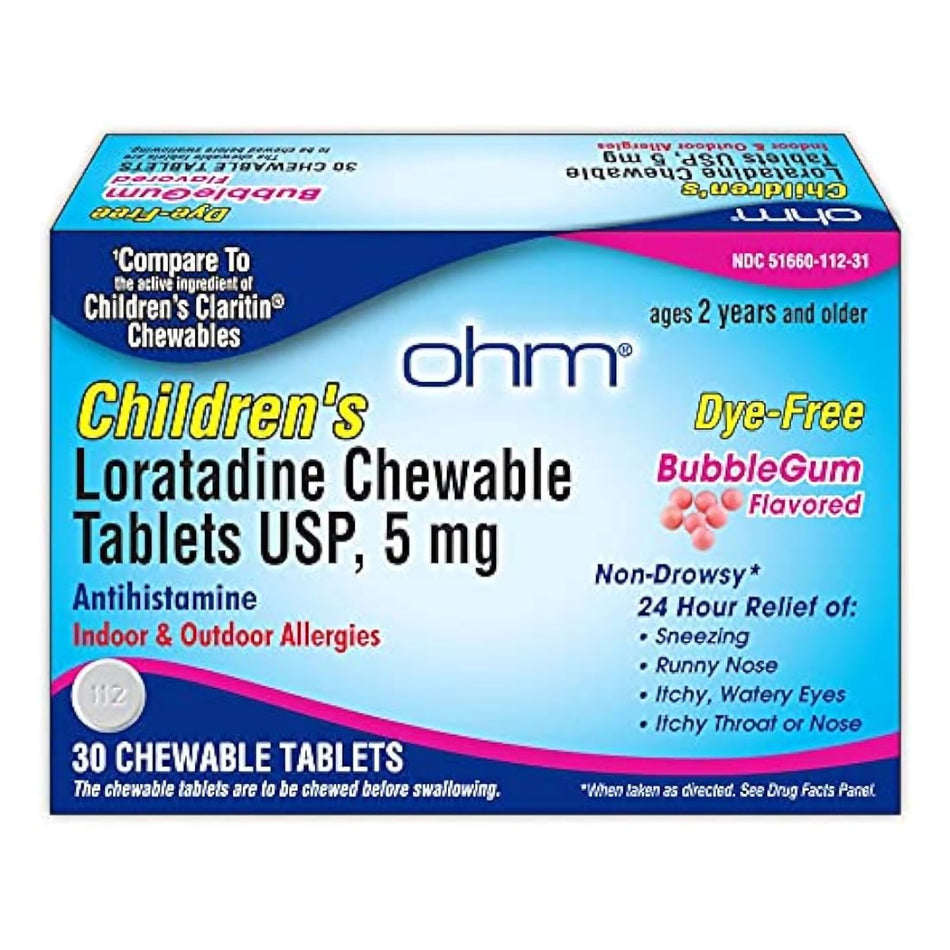 ohm Loratadine Children's Allergy Relief-Children's Allergy Relief 5 mg Strength Chewable Tablet 30 per Box