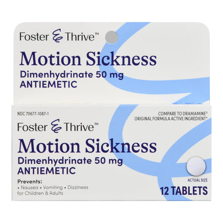 Foster & Thrive Motion Sickness Dimenhydrinate 50 mg Tablets-Nausea Relief Foster & Thrive 50 mg Strength Tablet 12 per Box