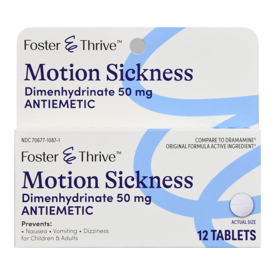 Foster & Thrive Motion Sickness Dimenhydrinate 50 mg Tablets-Nausea Relief Foster & Thrive 50 mg Strength Tablet 12 per Box