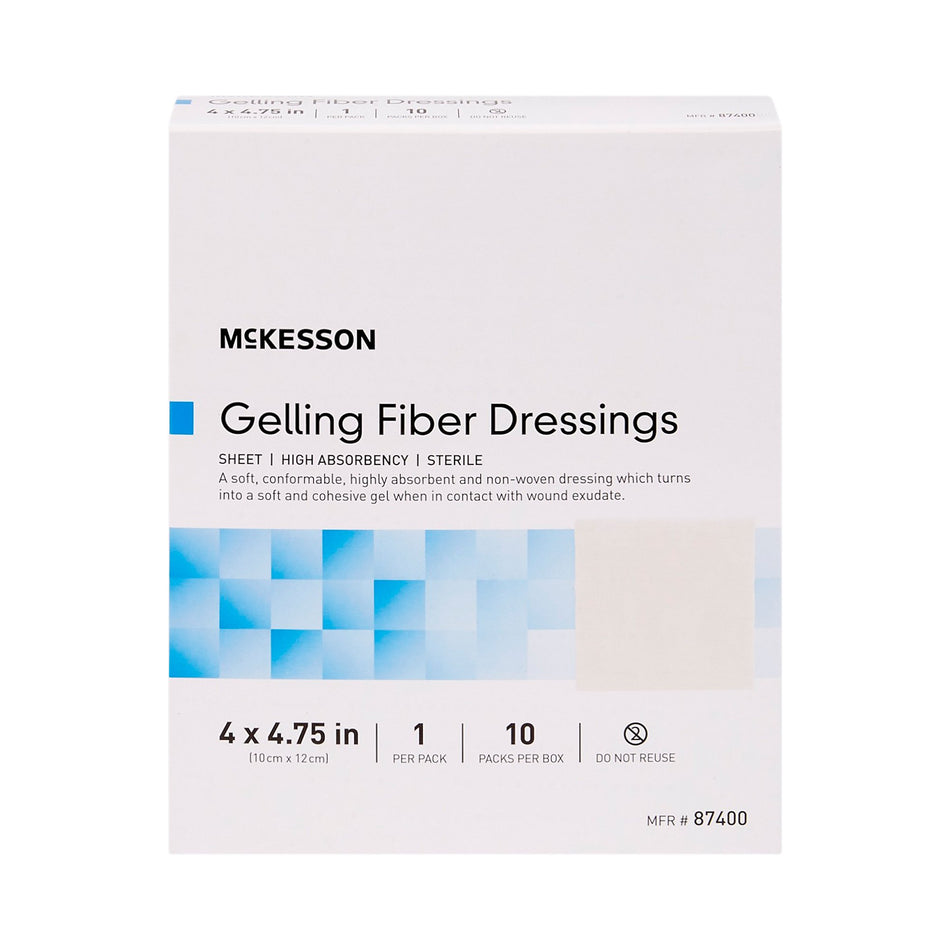 McKesson Gelling Fiber Wound Dressing, 4 x 4-3/4 Inch-Gelling Fiber Wound Dressing McKesson 4 X 4-3/4 Inch Rectangle Sterile